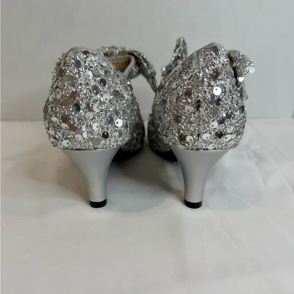 Silver Sequin Mary Jane Heels Glitter Pumps Party Wedding Shoes - Picture 5 of 13